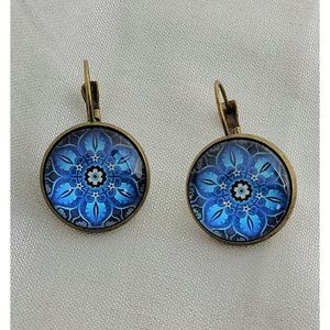 Bohemian Blue Round Sunflower Earrings